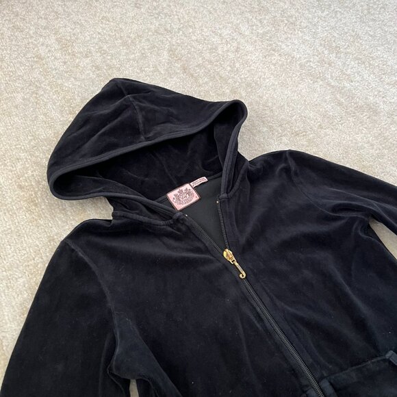 Juicy Couture Velour Zip Up Hoodie Track Jacket M Black - Picture 3 of 13